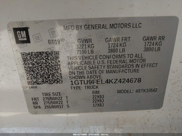 1GTU9FEL4KZ424678 GMC l87 - di dfm, alum, gen 5