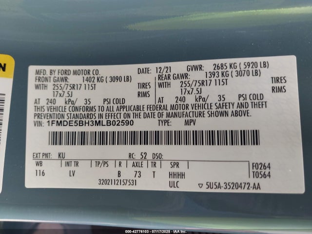 Ford tivct 2021 1FMDE5BH3MLB02590 Image 9