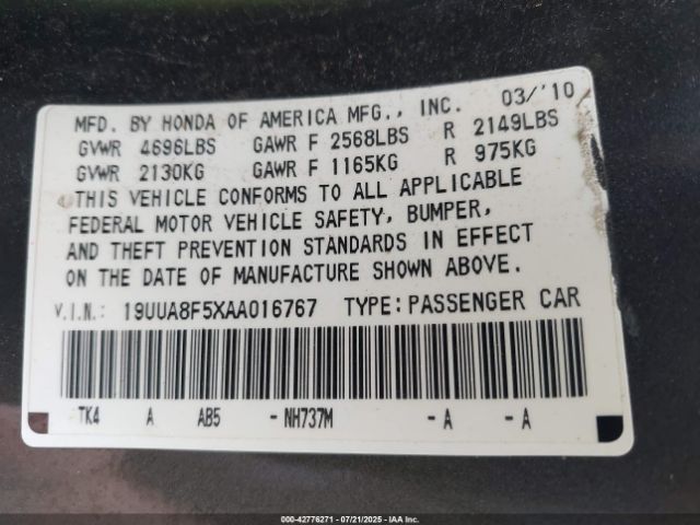 2010 ACURA TL 19UUA8F5XAA016767 Photo 8
