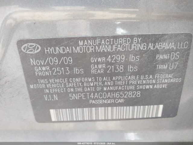 2010 HYUNDAI SONATA 5NPET4AC0AH652828 Photo 8