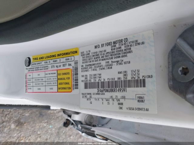 2019 FORD FUSION HYBRID 3FA6P0MU8KR149591 Photo 8