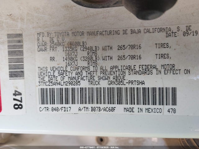 3TMCZ5AN4LM290285 Toyota 2gr-fks