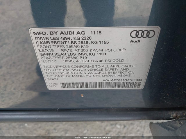 Audi 2.0t 2016 WA1GFCFS9GR011666 Image 9