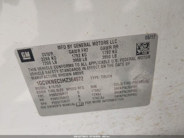 2017 CHEVROLET SILVERADO 1500 1GCVKNEC5HZ364972 Photo 8