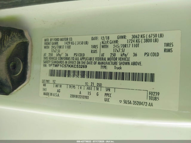 Ford 5.0l 4v 2019 1FTMF1C57KKC53269 Image 9