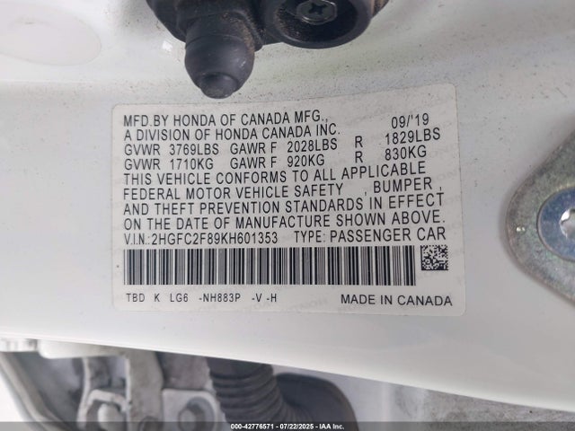 Honda k20c2 2019 2HGFC2F89KH601353 Image 9