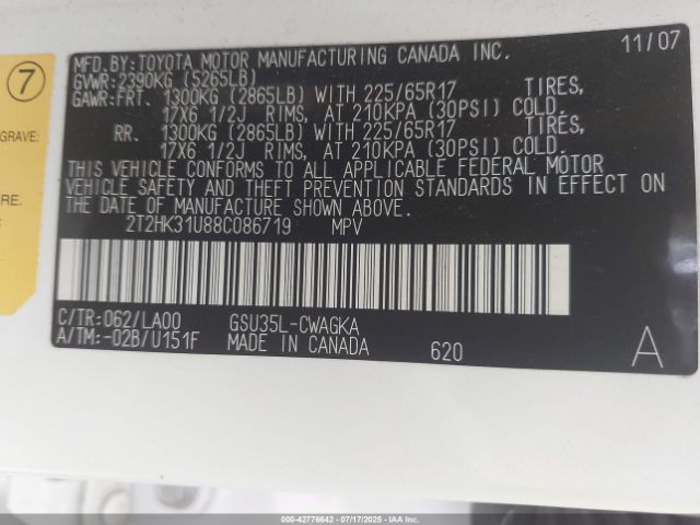 2008 LEXUS RX 350 2T2HK31U88C086719 Photo 8