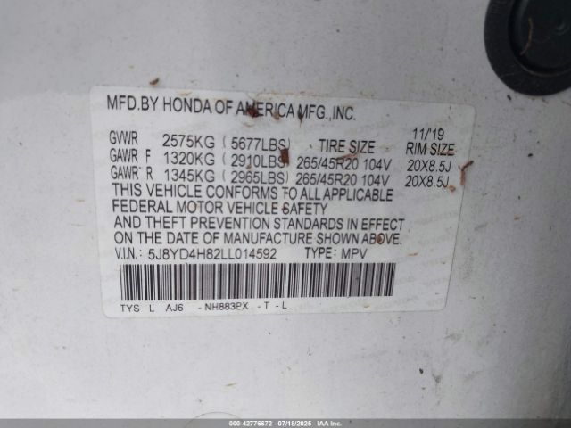 2020 ACURA MDX 5J8YD4H82LL014592 Photo 8