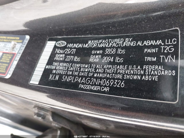 Hyundai mpi nu pe 2022 5NPLP4AG2NH069326 Image 9