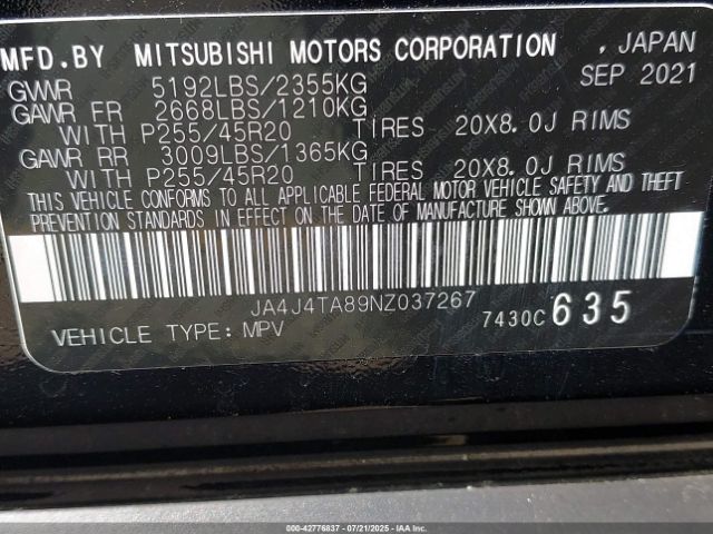 2022 MITSUBISHI OUTLANDER JA4J4TA89NZ037267 Photo 8