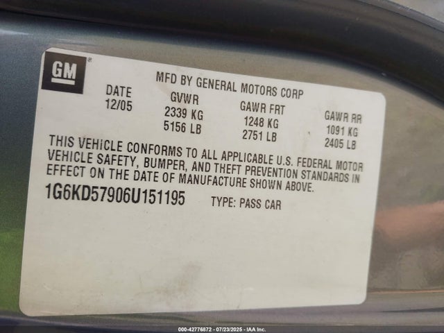 2006 CADILLAC DTS 1G6KD57906U151195 Photo 8
