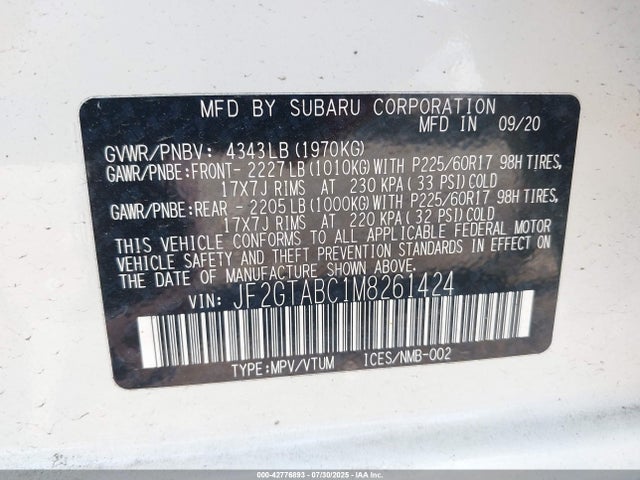 Subaru na 2021 JF2GTABC1M8261424 Image 9