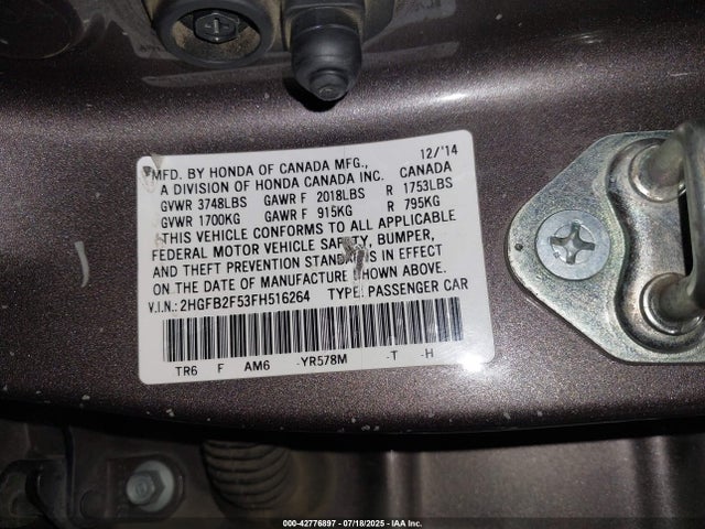 Honda r18z1 2015 2HGFB2F53FH516264 Image 9