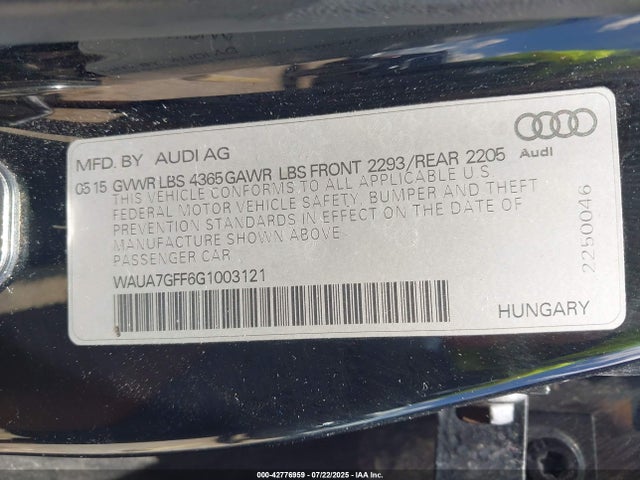 WAUA7GFF6G1003121 Audi 2016
