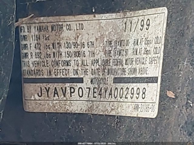 2000 YAMAHA XV1600 JYAVP07E4YA002998 Photo 9