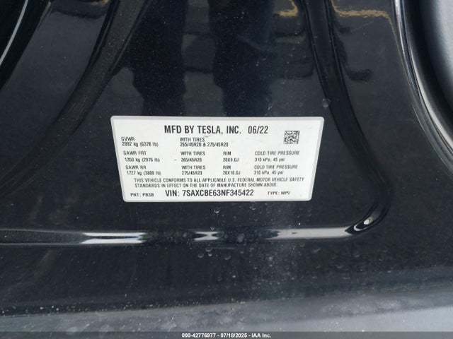 2022 TESLA MODEL X 7SAXCBE63NF345422 Photo 8