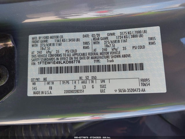 1FTEW1E49LKD88778 Ford gtdi