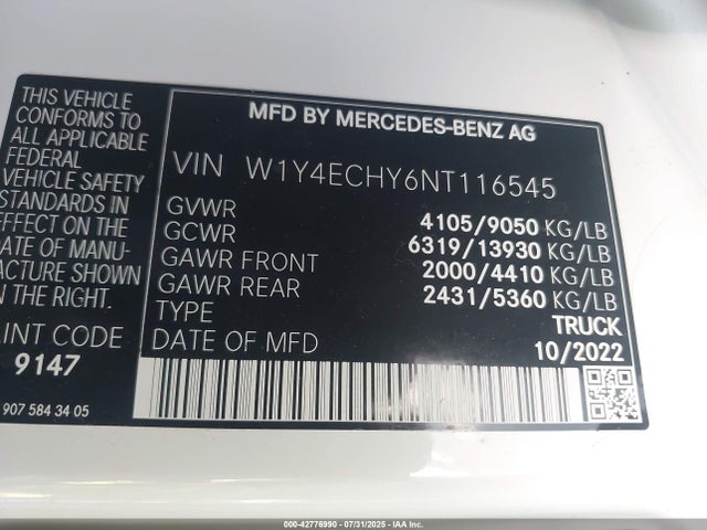 W1Y4ECHY6NT116545 Mercedes-Benz om642