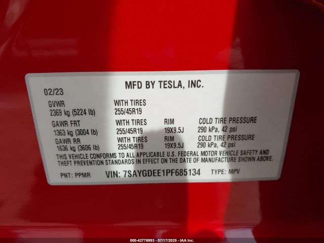 2023 TESLA MODEL Y 7SAYGDEE1PF685134 Photo 8