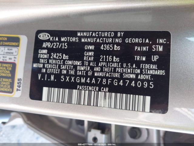 2015 KIA OPTIMA 5XXGM4A78FG474095 Photo 8