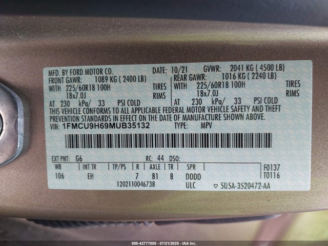 1FMCU9H69MUB35132 Ford dragon di tc