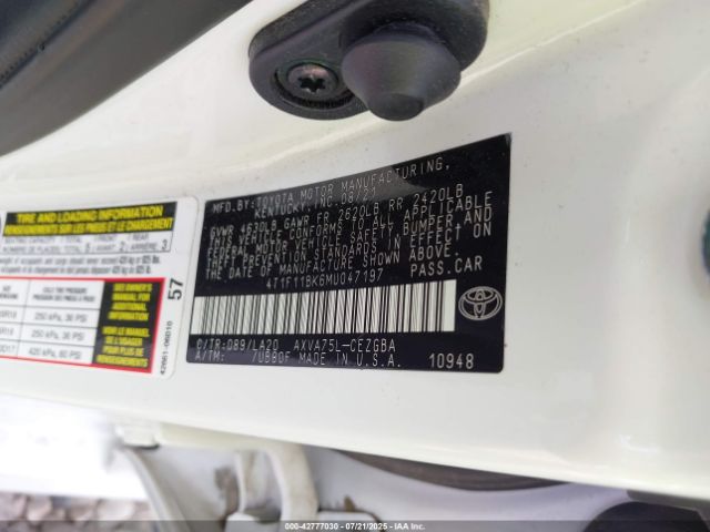 2021 TOYOTA CAMRY 4T1F11BK6MU047197 Photo 8