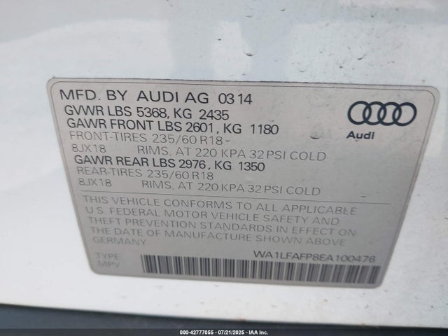 2014 AUDI Q5 WA1LFAFP8EA100476 Photo 8