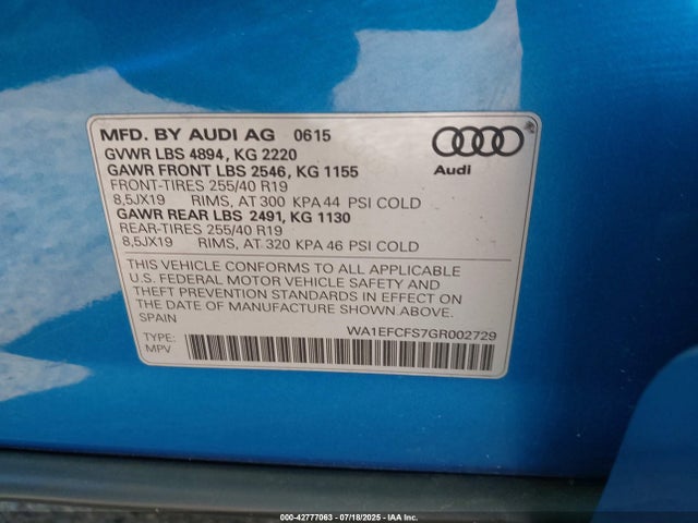 WA1EFCFS7GR002729 Audi 2.0t