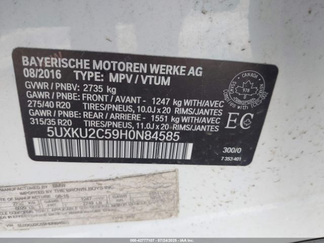 2017 BMW X6 5UXKU2C59H0N84585 Photo 8