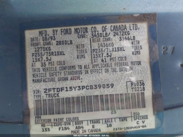 1993 FORD F150 2FTDF15Y3PCB39059 Photo 8