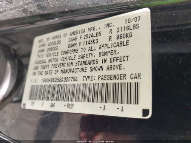 2008 ACURA TL 19UUA66258A020794 Photo 8
