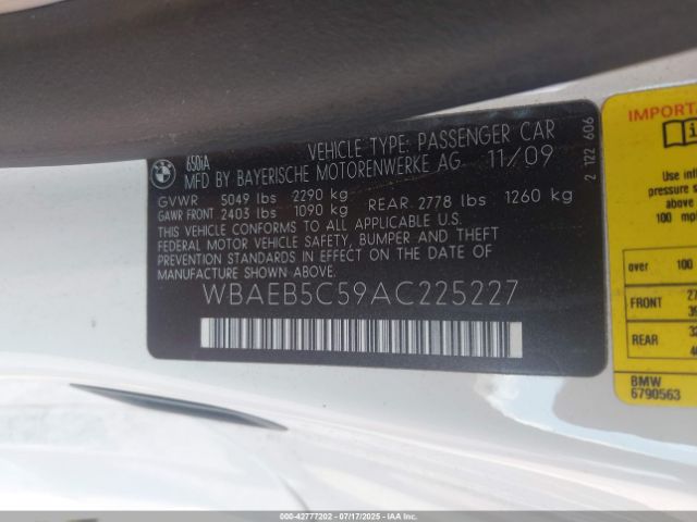 2010 BMW 650I WBAEB5C59AC225227 Photo 8