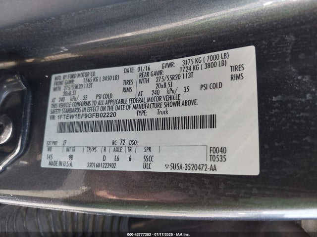 Ford 2016 2016 1FTEW1EF9GFB02220 Image 9