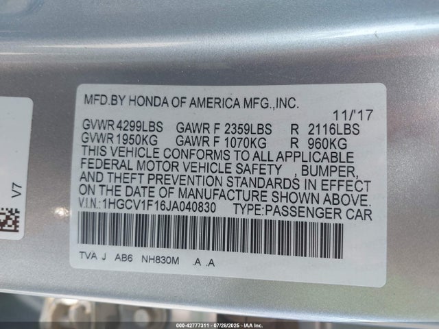 Honda l15be 2018 1HGCV1F16JA040830 Image 9