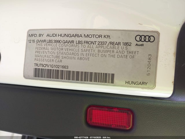 2016 AUDI TT TRUT5CFV1G1021663 Photo 8