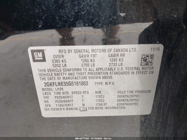 2GKFLNE35G6181863 GMC lfx - sidi, vvt, e85 max, aluminum