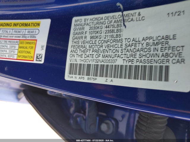 1HGCV1F32NA005337 Honda l15be