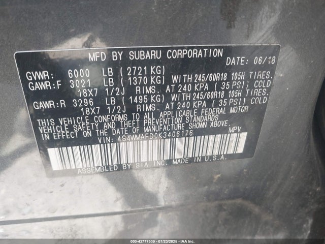 4S4WMAFD0K3406176 Subaru Ascent