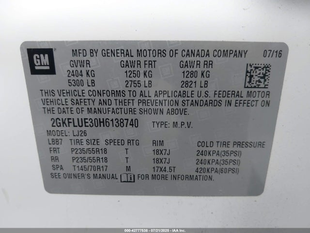 2GKFLUE30H6138740 GMC lfx - sidi: spark ignited direct injection, vvt: variable valve timing, e85 max, alum