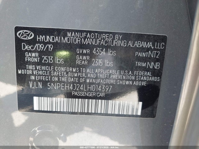 5NPEH4J24LH014397 Hyundai t-gdi gamma ii