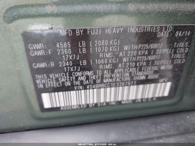 Subaru 2.5na u5 2014 4S4BRBCC1E3307971 Image 9