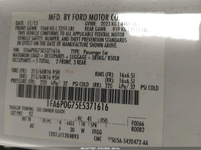 Ford 2014 2014 1FA6P0G75E5371616 Image 9