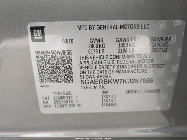 5GAERBKW7KJ257986 Buick lfy - spark ignited direct injection, atss, gen1