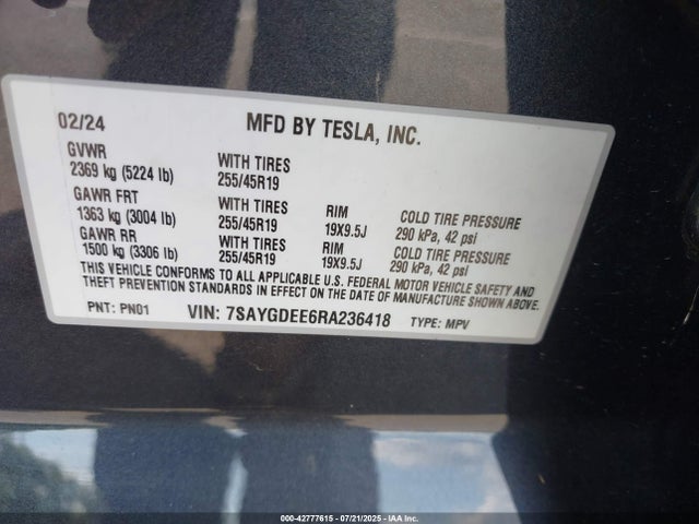 2024 TESLA MODEL Y 7SAYGDEE6RA236418 Photo 8
