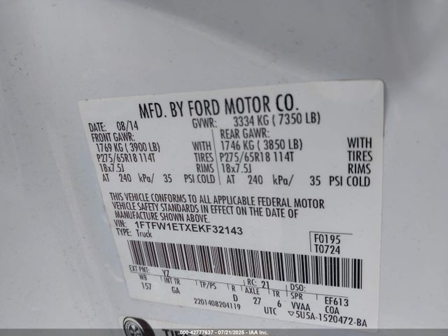 1FTFW1ETXEKF32143 Ford 2014