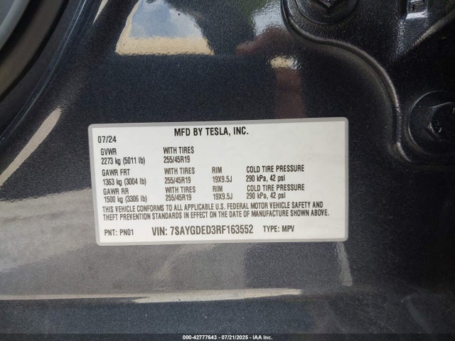 2024 TESLA MODEL Y 7SAYGDED3RF163552 Photo 8