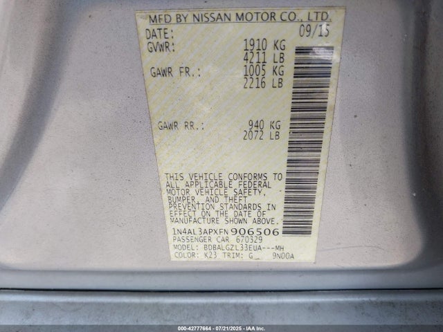 1N4AL3APXFN906506 Nissan Altima