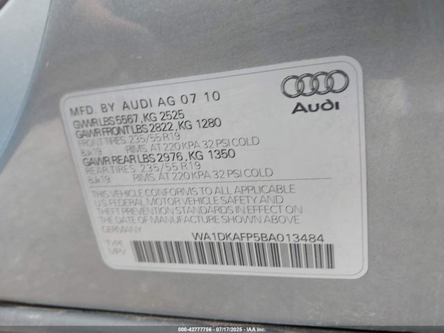 2011 AUDI Q5 WA1DKAFP5BA013484 Photo 8