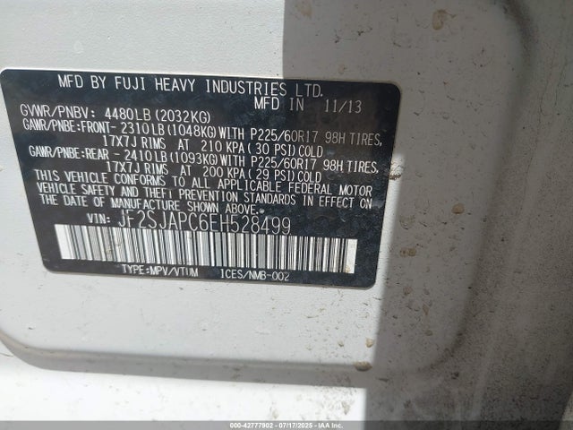 Subaru 2.5na u5 2014 JF2SJAPC6EH528499 Image 9