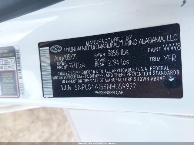5NPLS4AG3NH059922 Hyundai mpi nu pe